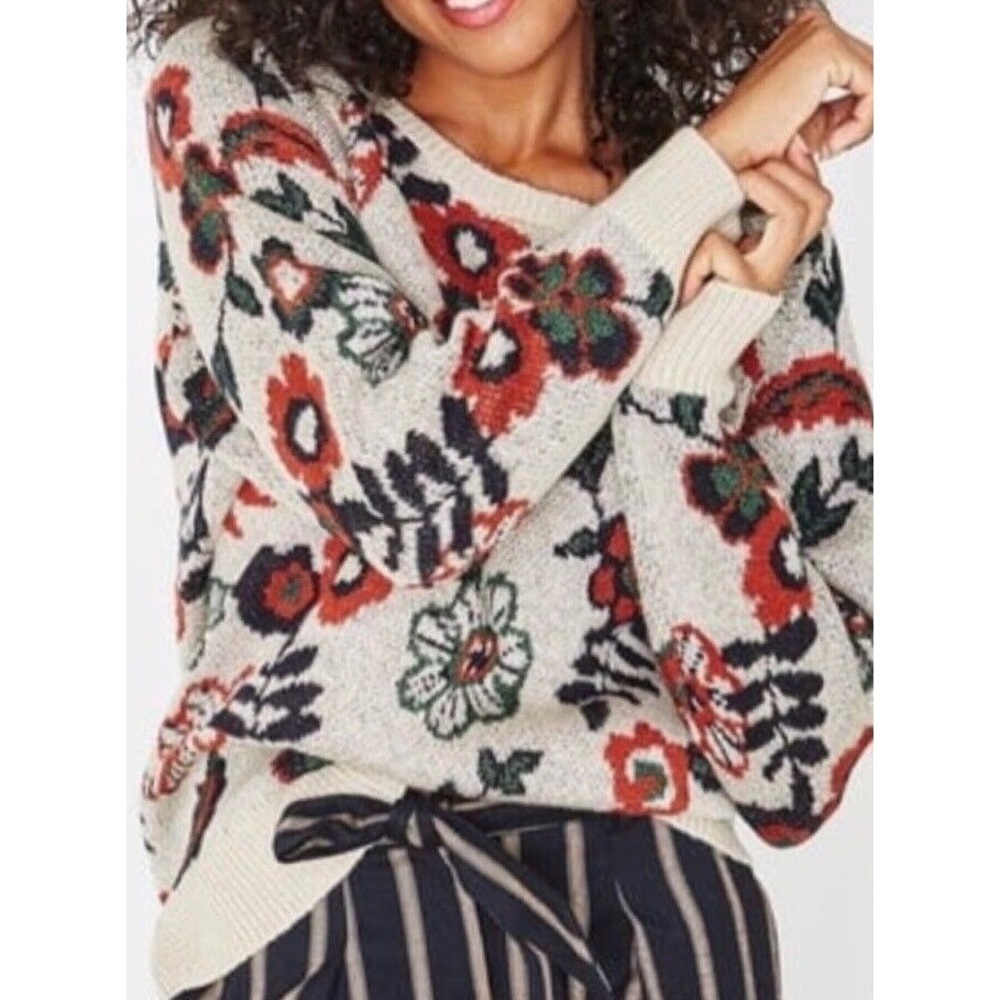 MADISON GREY | Moody Metallic Floral Pattern Jumper Pullover Knit Sweater